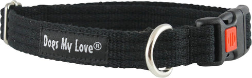 Cotton Web Adjustable Dog Collar with Locking Device 4 Sizes Black (Small: Neck 11.5"-15.5"; Width 1/2")