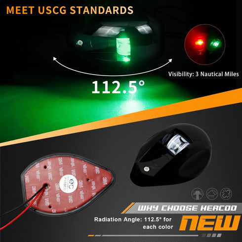 IP67 HERCOO Boat Navigation Lights LED Bow Lights for Boats, Waterproof Red and Green Marine Navigation Lights for Bow