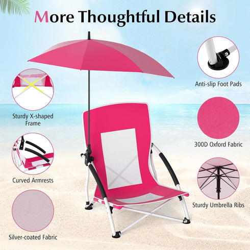 330lbs Backpack Goplus Beach Chair with Umbrella, Folding Chairs for Adults with Adjustable Parasol, Comfy Armrest