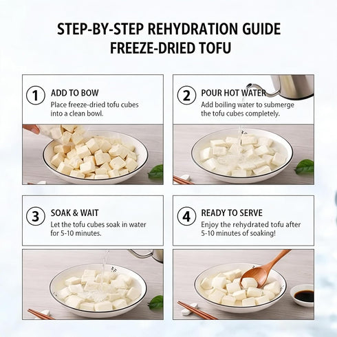 H2ONDBQF 6 oz Freeze-Dried Tofu Cubes High Protein Dehydrated Tofu Instant Vegan Protein for Ramen Toppings, Miso Soup
