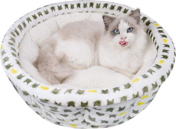 Super Soft Small Dog Bed & Cat Bed, Cozy Round Fluffy Plush Pet Bed, Anti-Anxiety Puppy Cuddler, Machine Washable Faux