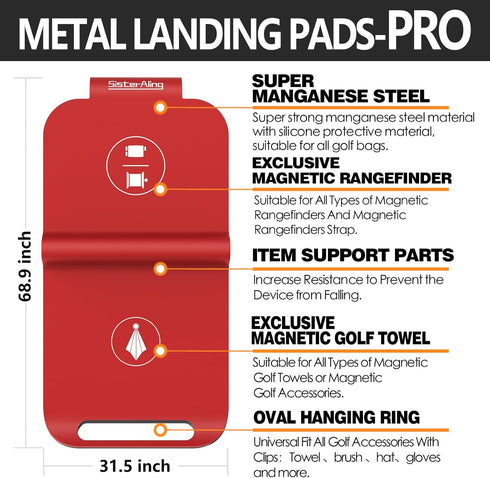 Golf Bag Metal Landing Pads for Magnetic Golf Equipment - Quick Access to Towel, Rangefinder, Flask, Speaker - US Patent