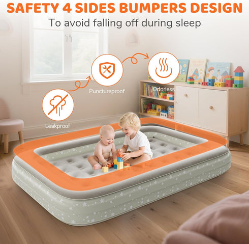 60") Inflatable Toddler Travel Bed: Portable Blow Up Travel Toddler Bed with Safety Sides - Toddler Air Mattress