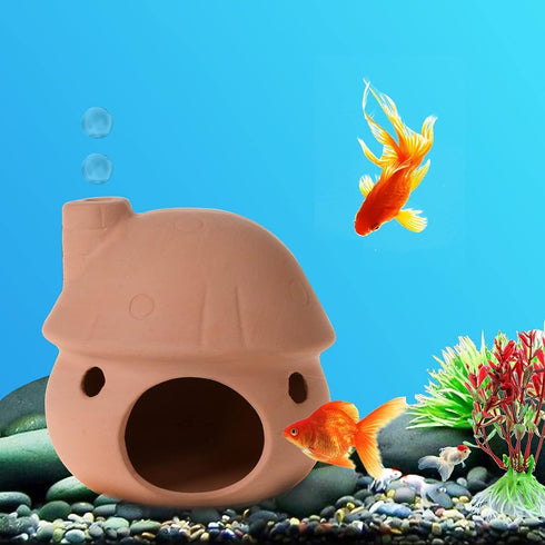 YXQ Aquarium Decorations Ceramic Mushroom House for Fish Tank Landscape to Small Shrimp/Goldfishes Hiding Rest and Breed (Natural) by YXQ