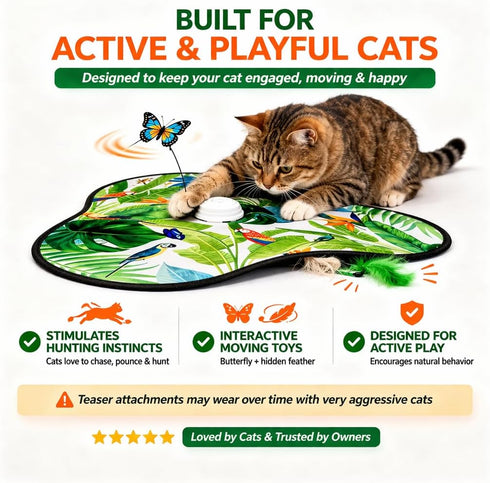 Pet's Var Interactive Cat Toys for Indoor Cats - Automatic Anti-Boredom Butterfly Toy with Plush Flutter Tail