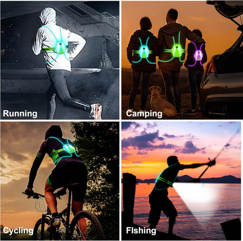 LED Reflective Running Vest Lights, USB Rechargeable Safety Night Lights for Men/Women, Three Light Modes with 7 Colors