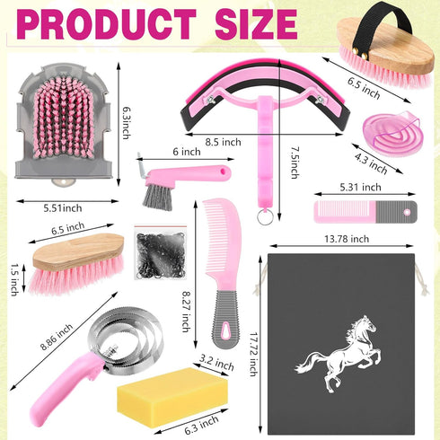 12 Sets Abbylike Pieces Horse Grooming Kit Racing Festival Tack Room Supplies Horse Brush Equine Care Cleaning Kit