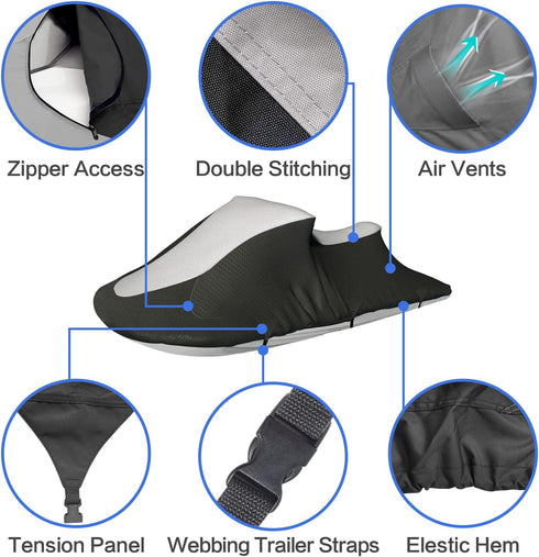 VINPATIO 600D Jet Ski Cover, Heavy Duty Waterproof and UV Protection PWC Cover, 96"-101" L