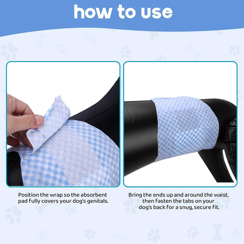 Pappiora 1622 in,10 Count Male Dog Diaper Disposable Wraps for Waist Leakproof, Super Absorbent, Adjustable Fit