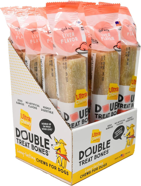 Ultra Chewy Liver Double Treat Bones, Long-Lasting Dog Treats Made in USA for Large and Small Breeds (12 Count)