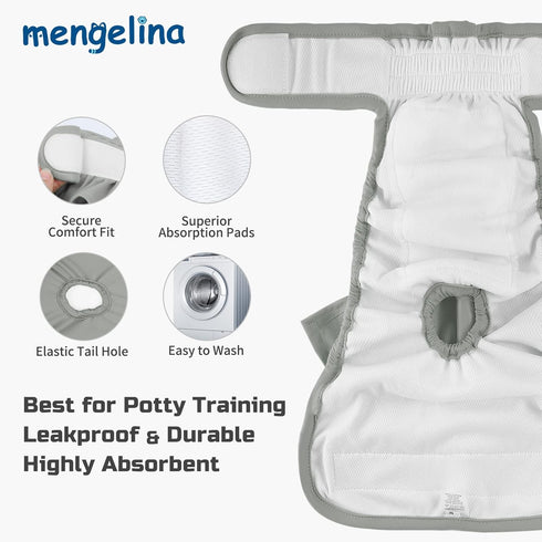 3 Pack, Reusable Dog Diapers, Washable, Highly Absorbent, Flexible, Leak-Proof, for Dog Period, Heat Incontinence
