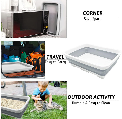 2PCS Fhiny Open Cat Litter Box, Kitten Potty Pan Semi-Enclosed Foldable Waterproof Travel Toilet Low Entrance