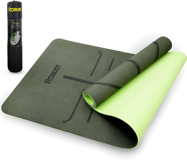 Robust Yoga Mat - 1/4" Thick Non-Slip with Position Lines, Includes Strap & Storage Bag, Eco-Friendly TPE