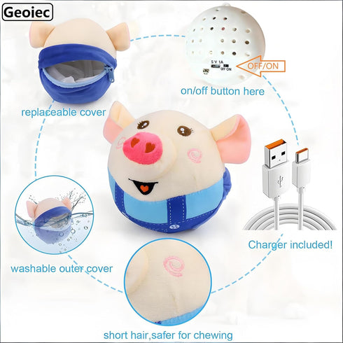 Geojec Toy,2026 Interactive Dog Toys,Active Moving Pet Plush New shaking dog ball pig dog toy Interactive Dog Ball