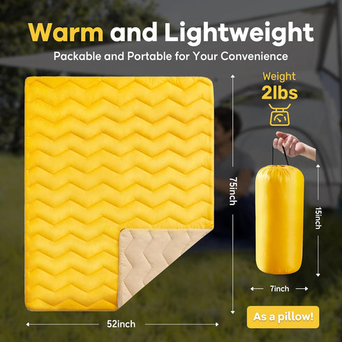 UNIKOME Lightweight Outdoor Packable Camping Blanket, Waterproof, Warm, 75"×52", Yellow