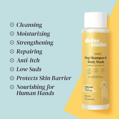Heavenly Dog Shampoo & Conditioner - Deep Conditioning Wash for Clean, Soft, Healthy Skin & Fur, 13.5 oz