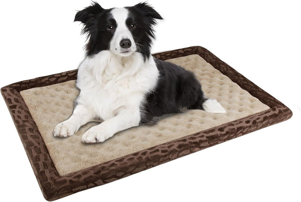 Large Dog Crate Pad, 36 inch Memory Foam Dog Kennel Bed, Soft Flannel Washable Anti Slip Puppy Sleeping Mat, Brown