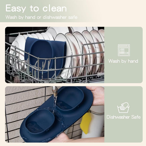 Dog Food Bowls & Water Bowls with No-Spill Non-Skid Feeder Bowls, Dog Bowl Mat for Small Medium Large Dogs Cats (Blue)