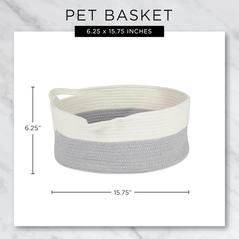 Bone Dry Pet Storage Collection Decorative Cotton Rope Basket/Bed, 15.75x6.25, White/Gray Cat Ears