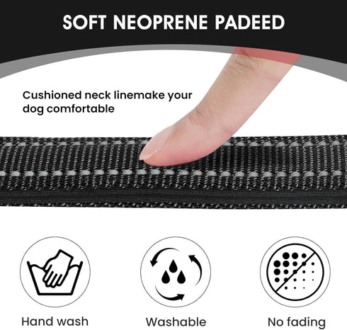 Reflective Padded Dog Collar with Soft Neoprene, Quick Release Basic Collar for Large Dogs, Black