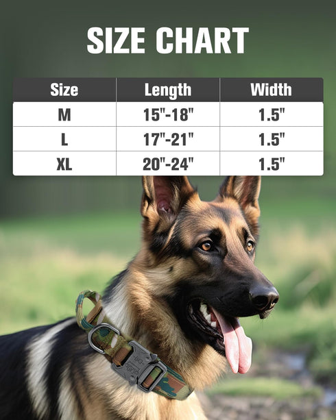 Joytale Tactical Dog Collar with Handle - Heavy Duty Military Collar with 2 Patches for Training (XL, Camouflage)