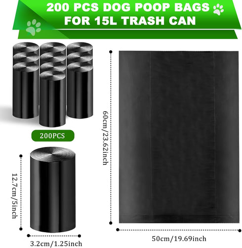 200 15L 20L 10 Pack Black Unscented Thick Dog Waste Bags for and Dog Poop Trash Can, Rolls for Outdoor, Garage, Yard