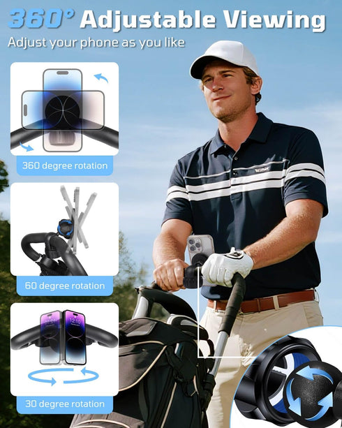 MOSNAI 23 N52 360 Magnetic Golf Push Cart Phone Holder with Magnets, Rotatable MagSafe Phone Mount Compatible