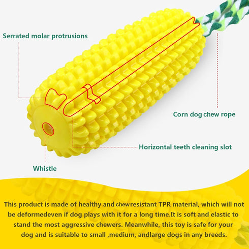 Sumind Dog Tough Corn Toys for Aggressive Chewers, Indestructible Squeaky Toothbrush Interactive Toys for Small Medium