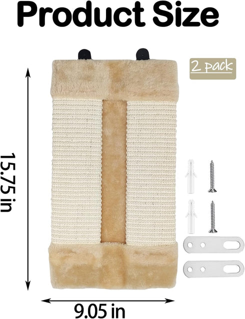 2 Pack Corner Cat Scratcher Natural Sisal Wall Mounted Scratching Boards Kitty Scratch Pads for Indoor Cats Resistant Furniture Protector for Door Couch Sofa