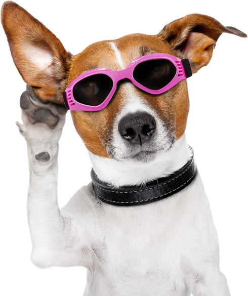 Dog Goggles Sunglasses for Large & Middle Dogs, UV Protective Foldable Eyewear, Adjustable Waterproof (Pink)