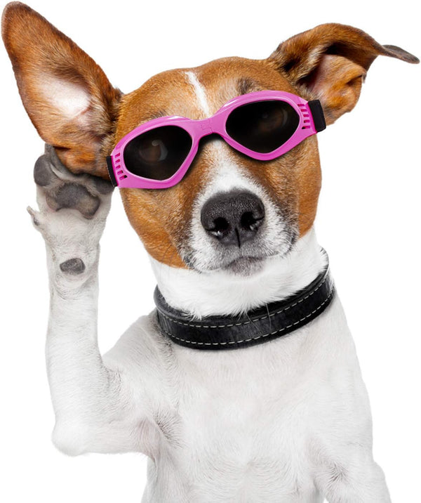 Dog Goggles Sunglasses for Large & Middle Dogs, UV Protective Foldable Eyewear, Adjustable Waterproof (Pink)