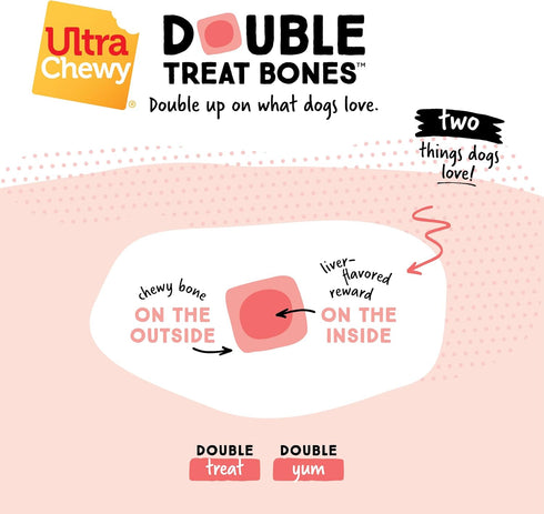 Ultra Chewy Liver Double Treat Bones, Long-Lasting Dog Treats Made in USA for Large and Small Breeds (12 Count)