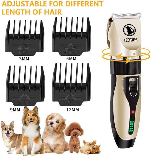 Power Display Dog Clippers, Cordless Dog Grooming Kit, Professional Horse Clippers with 4 Comb Guides
