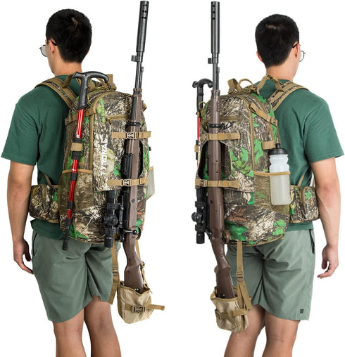 Hunting Backpack, Outdoor Gear Pack with Bow and Rifle Carry System, Camo-Khaki