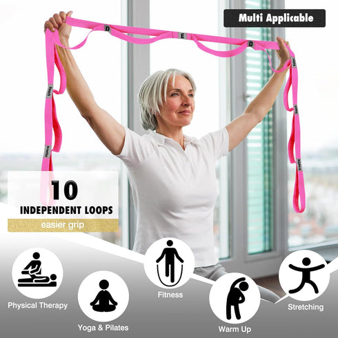 Stretching Strap, Non-Elastic Yoga Straps with 10 Loops for Physical Therapy, Exercise, Pilates, Dance, Gymnastics