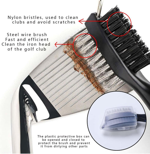 OBTANIM 2 Pack Golf Club Brush Groove Cleaner Tools with Retractable Zip-line Carabiner for Golf Accessories