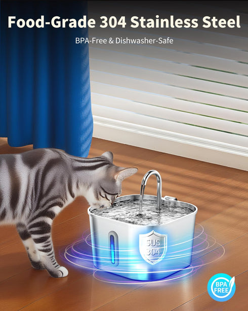 Lawfery 74oz/2.2L 4 4 Cat Water Fountain Stainless Steel, Automatic Cat Drinking Fountain with Filters & Sponges, Pet