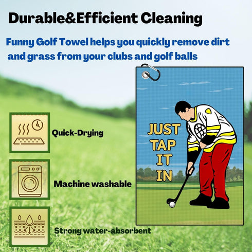 Funny Printed Golf Towel with Clip, Golf Gift for Men, Husband, Boyfriend, Dad - Just Tap It in