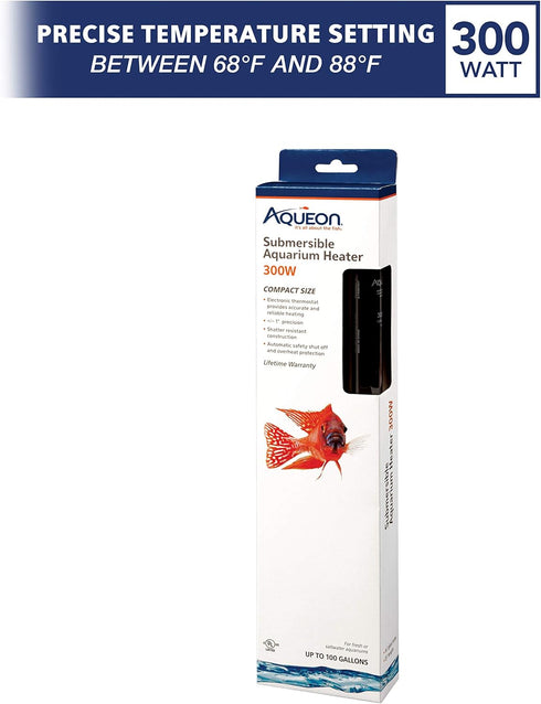 Aqueon Submersible Aquarium Heater, 300 Watts, Suitable for Up to 100 Gallons