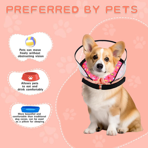 Dog Cone, Dog Surgery Collar, Inflatable Cone for Small Medium Large Dogs, Pink Doughnut Dog Cone Collar, Does Not