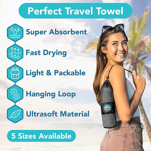 Youphoria Microfiber Travel Towel, Fast Drying Lightweight for Camping, Beach, Hiking & Sport