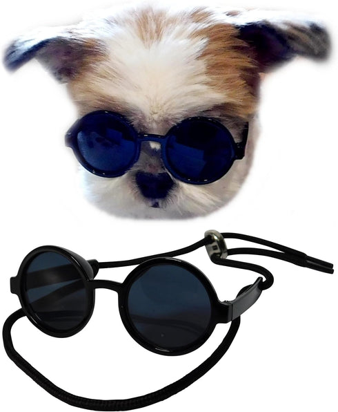G016 Small Breed Dog Sunglasses for Pets up to 15lbs, Round Tiny Design, Black