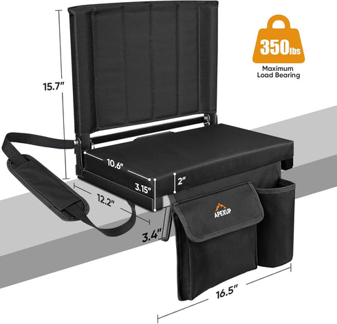APEXUP Stadium Seats with Back Support, Portable Bleacher Seat with Large Pocket and Cup Holder, Wide Stadium Chair