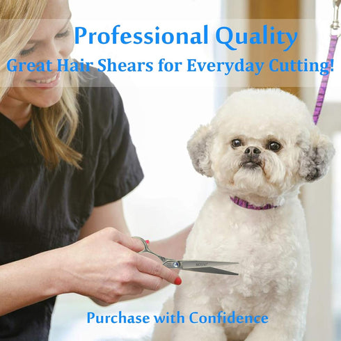 7" Trimming Offset JASON Straight Dog Grooming Scissors, Ergonomic Pets Grooming Shears, Premium Cats Kit with Handle