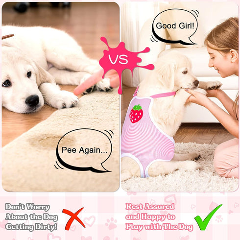 3 Nuanchu Pcs Female Dog Diaper Sanitary Panties with Adjustable Suspender, Washable Reusable Doggie Diapers for Small