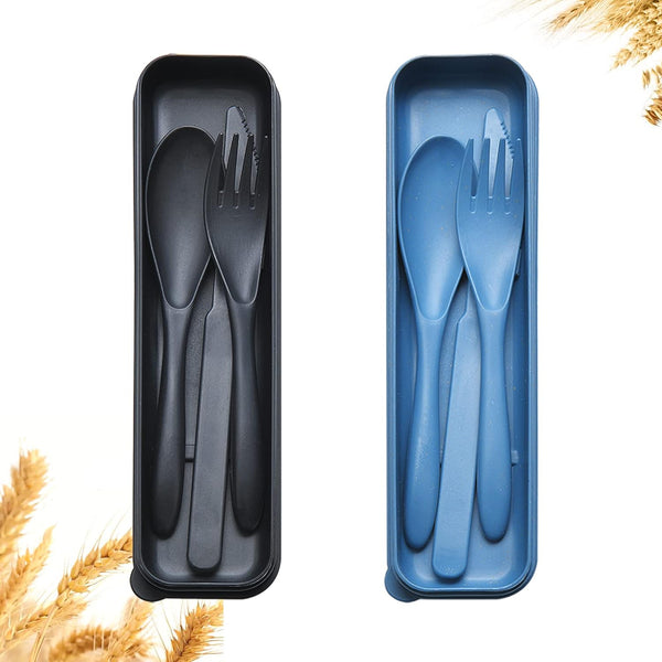 Reusable Travel Utensils Set with Case, 2 Sets Wheat Straw Portable Cutlery for Camping, Eco-Friendly, BPA Free