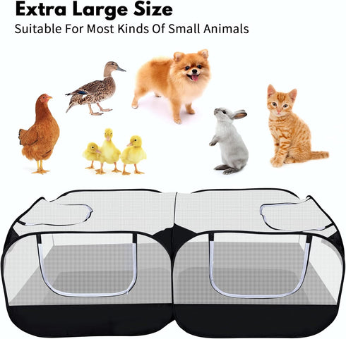 Small Animal Playpen, Portable Chicken Run Coop with Detachable Bottom and Breathable Mesh Walls, Foldable Pet