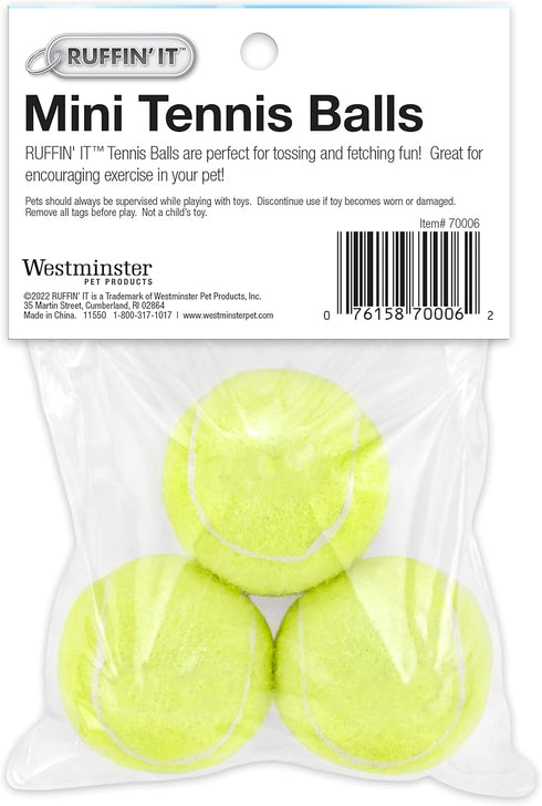Ruffin' It Small Tennis Balls - Small Sized Dog Toy for Park, Home, or Beach, 3 Pack
