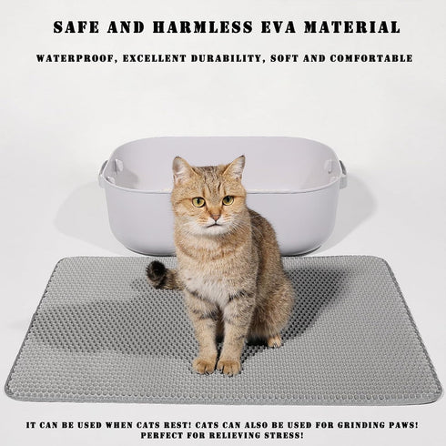 HCY&WLD Cat Litter Mat, 45x26/35x24/30x22/24x18 Inch, Double Layer Non-Slip Waterproof Cat Litter Catcher Mat, Black