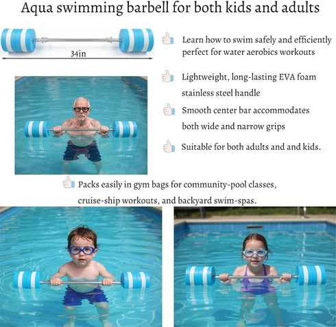 Pure Compression Aqua Pool Barbell for Swim Lesson Fitness Exercise Equipment -Foam Pool Weights Dumbbells - Aquatic